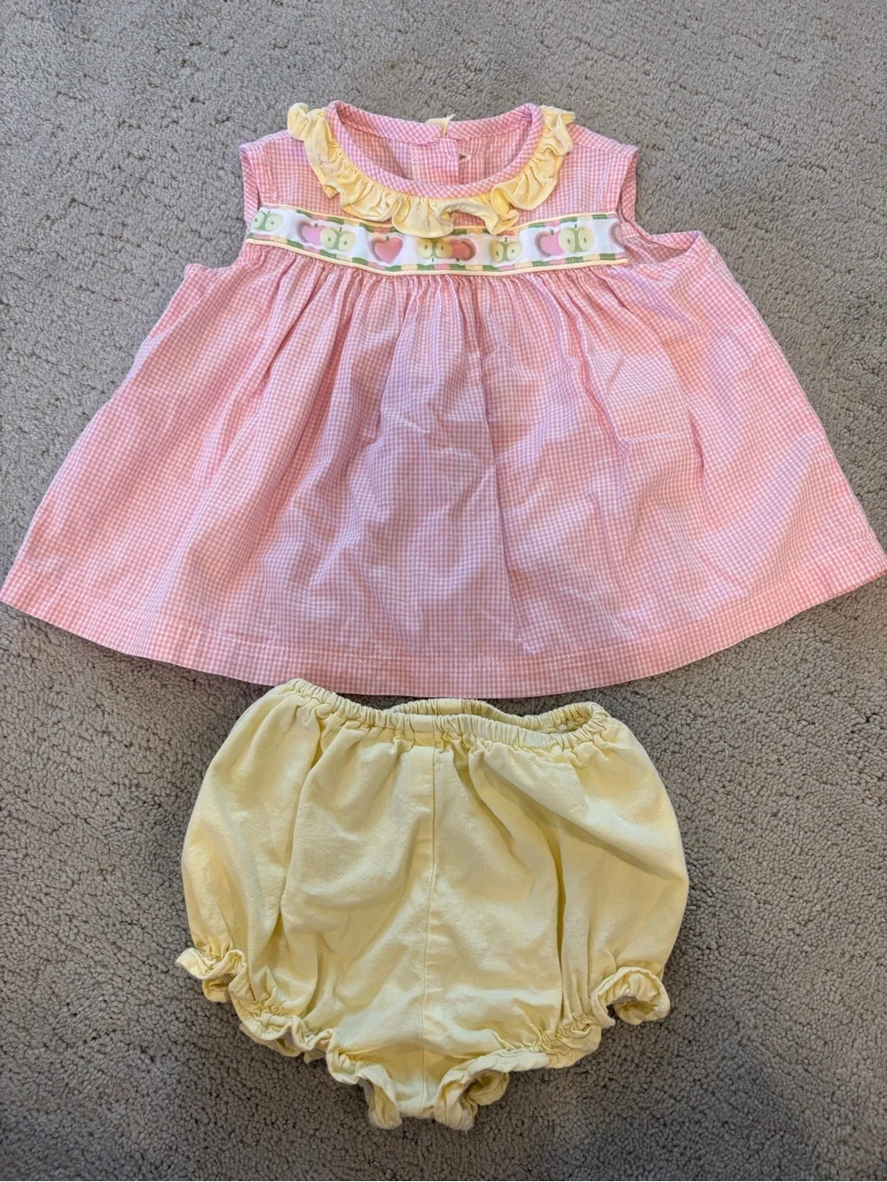 Mary & Grace Baby Girl Pink Yellow Bloomers 2T Classic Set Apples Ribbon gingham
